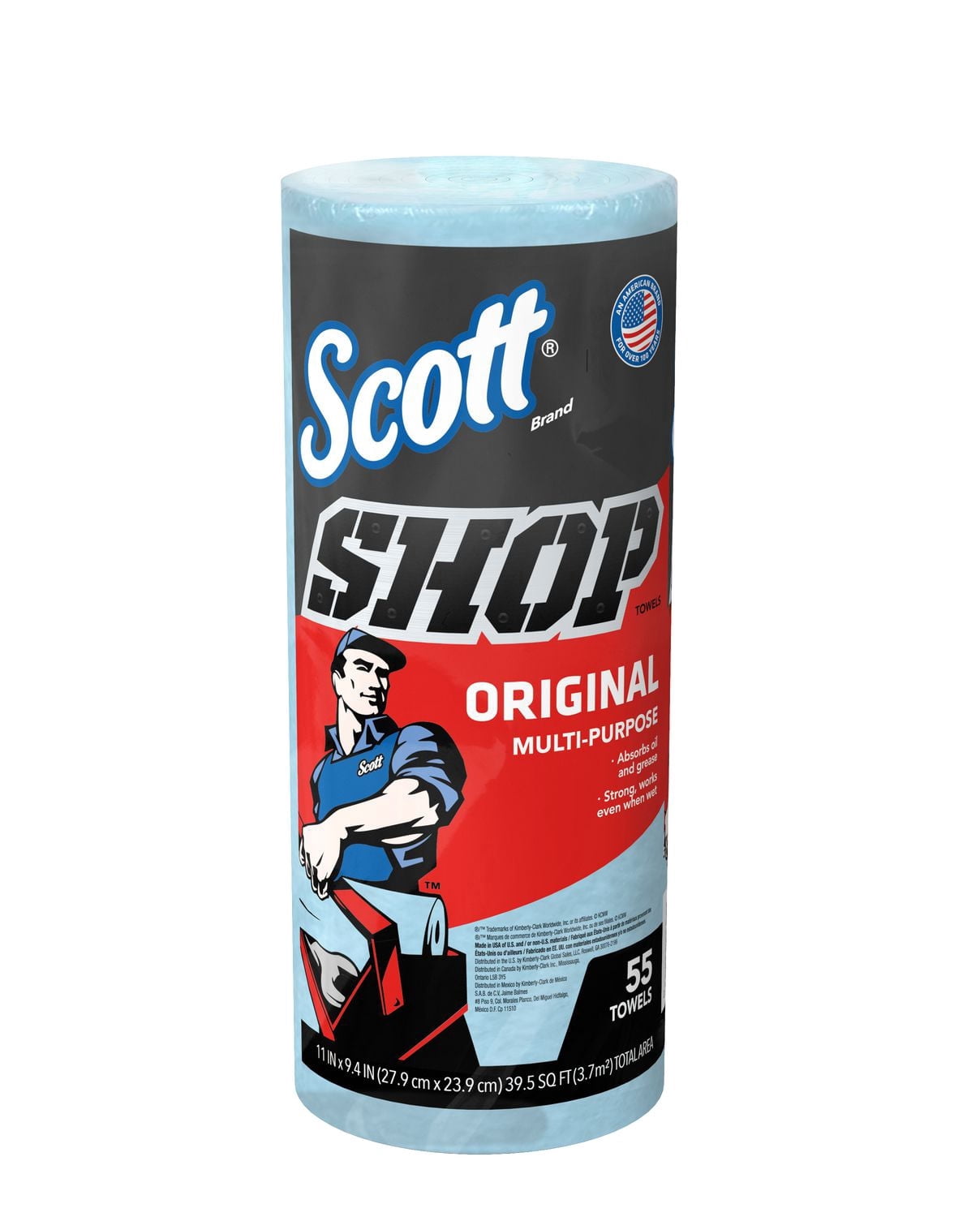 Scott® Shop Towels Original™ (75147), Original Blue Shop Towels, 9.4"x11" sheets (55 Towels/Roll)