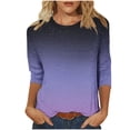 thumbnail image 1 of Cinvoph T-Shirts d'Été Imprimés pour Femmes Manches 3/4 Col Rond Dégradé Hauts Chandail Ample Blouses de Vacances, 1 of 5
