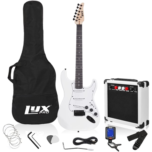 LyxPro Beginner 39” Electric Guitar & Electric Guitar Accessories, White