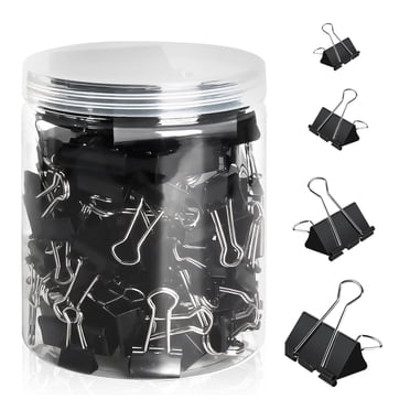 200pcs Binder Clips Assorted Sizes, 4 Sizes Large, Medium, Small, Mini, Metal Paper Clamps, Bulk Black Clips Office Supplies (1 1/4", 1", 3/4", 1/2 Inch)