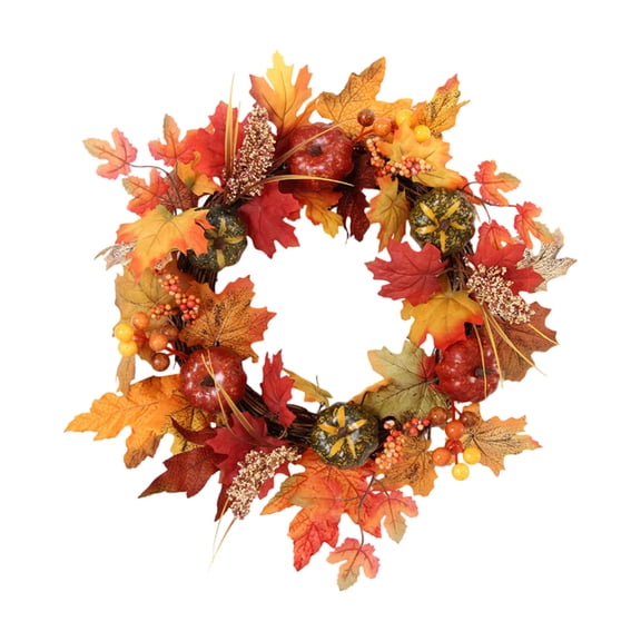 Fall Front Door Wreath Artificial Pumpkin Maple Leaf Berry Wreath Reusable for Indoor Outdoor Thanksgiving Autumn Home Porch Decor