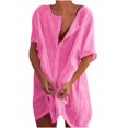 thumbnail image 2 of FcBaudy Robe à Manches Courtes à Col en V, Robes d'Été pour Femmes, Robes pour Femmes Robe-Chemise pour Femme Robe Courte Robe à Manches Courtes Chemise Unie à Empiècements Robe pour Femme, 2 of 8