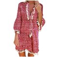 thumbnail image 2 of Jusqu'à 65 % de Rabais! Robes d'Été Mode pour Femmes 2024 Grande Taille Col en V Imprimé Manches 3/4 Mini-Robe en Dentelle Patchwork, 2 of 6
