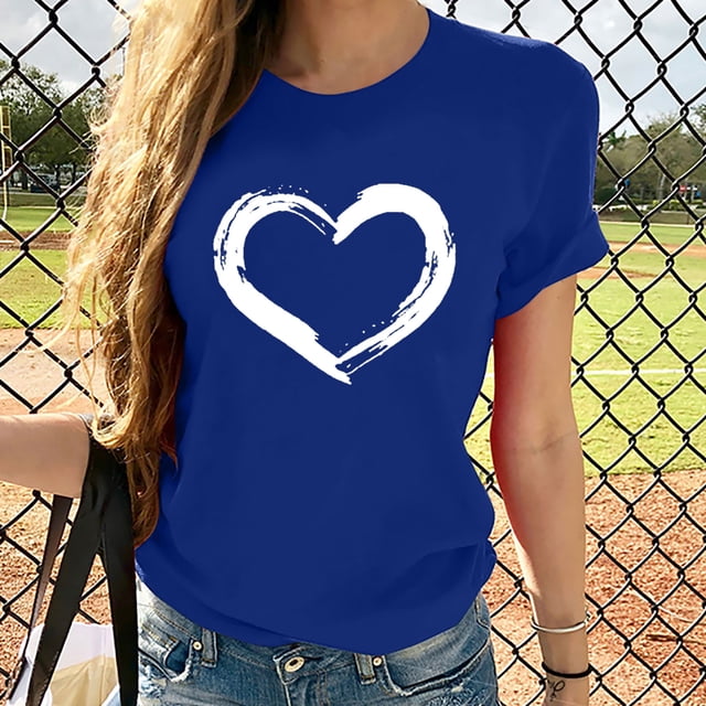 EGNMCR T-Shirts pour Femmes Femmes Manches Courtes Col Rond Imprimé en Forme de Cœur Hauts Décontractés Blouse T-shirt