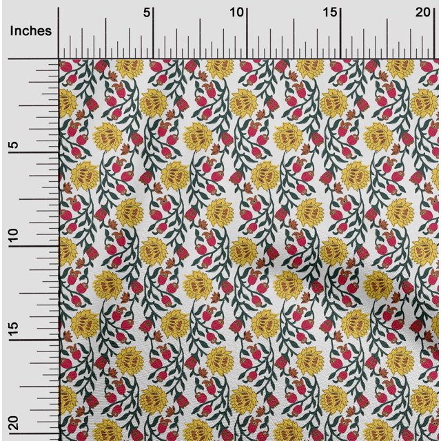 oneOone Georgette Viscose Fabric Leaves & Floral Block Print Fabric By Yard 42 Inch Wide