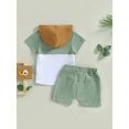 thumbnail image 4 of xiaxaixu Kid Boy Pants Suit, Casual Party Hooded Neck Short Sleeve Tops + Drawstring Solid Color Pants, 4 of 9