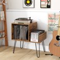 thumbnail image 2 of Gymax Record Player Stand Turntable Stand w/ Built-in Charging Station Metal Legs Rustic Brown, 2 of 10