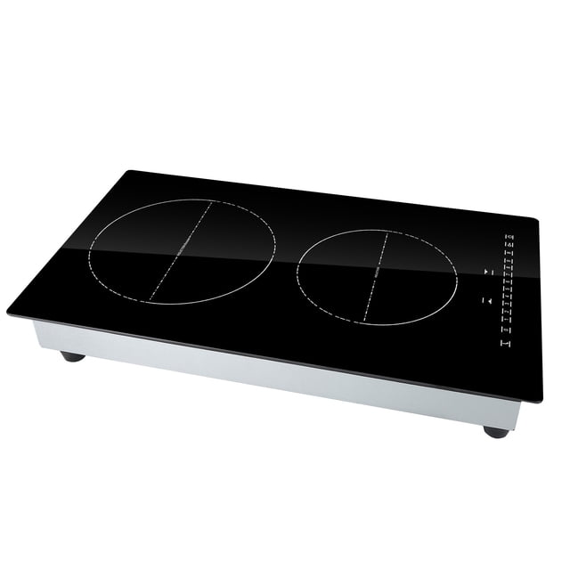 KFFKFF Induction Cooking Plate, a dual-burner 12-inch magnetic built-in cooktop with a black vitroceramic glass surface. Features include 3000W power, 9 adjustable heat levels, and a touch-sensitive LED control panel for precise cooking. Advanced safety features such as a child safety lock and overheat protection ensure secure use. Ideal for modern kitchens and compatible with high-temperature cookware like cast iron and stainless steel pots.