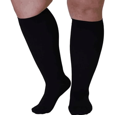 Youkk 2 Pairs Compression Socks Wide Calf Long-lasting Exquisite Breathable Black Washable Long-lasting Elderly Black/Toe Cover 4XL