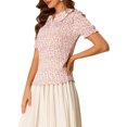thumbnail image 4 of INSPIRE CHIC Blouse Haut à Volants à Manches Courtes Bouffantes Smocké à Col Peter Pan Fleuri pour Femme TP Blanc, 4 of 8