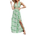 thumbnail image 1 of FOCUSNORM Women Sexy Backless Slit Dress Tie-dye Pattern Deep V-neck Sleeveless, 1 of 8