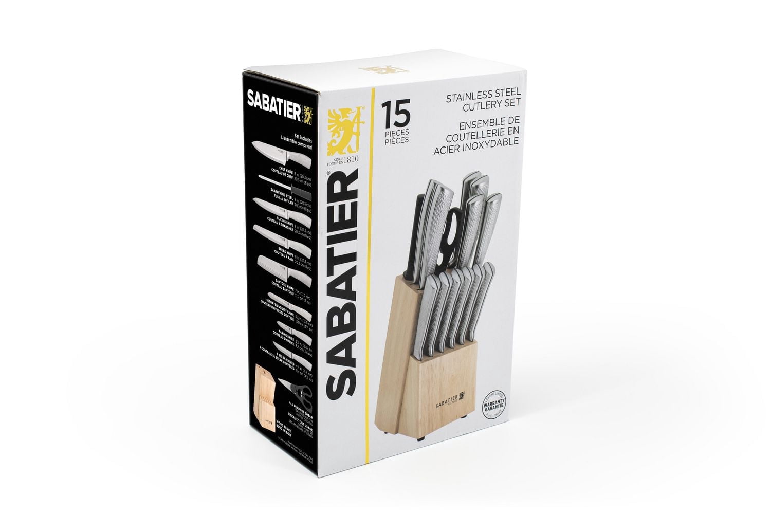 Sabatier 15-Piece Textured Grip Stainless Steel Knife Block Set