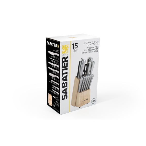 Sabatier 15-Piece Textured Grip Stainless Steel Knife Block Set