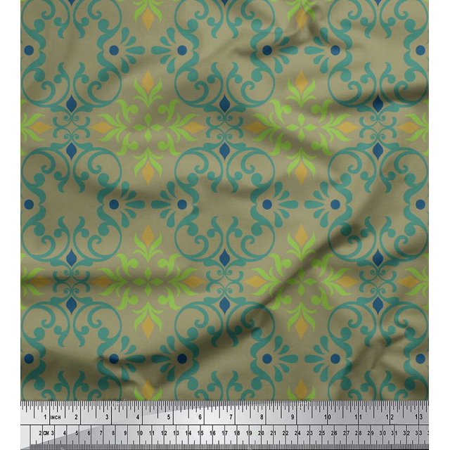 Soimoi Green Georgette Viscose Fabric Moroccan Damask Print Sewing Fabric Yard 42 Inch Wide