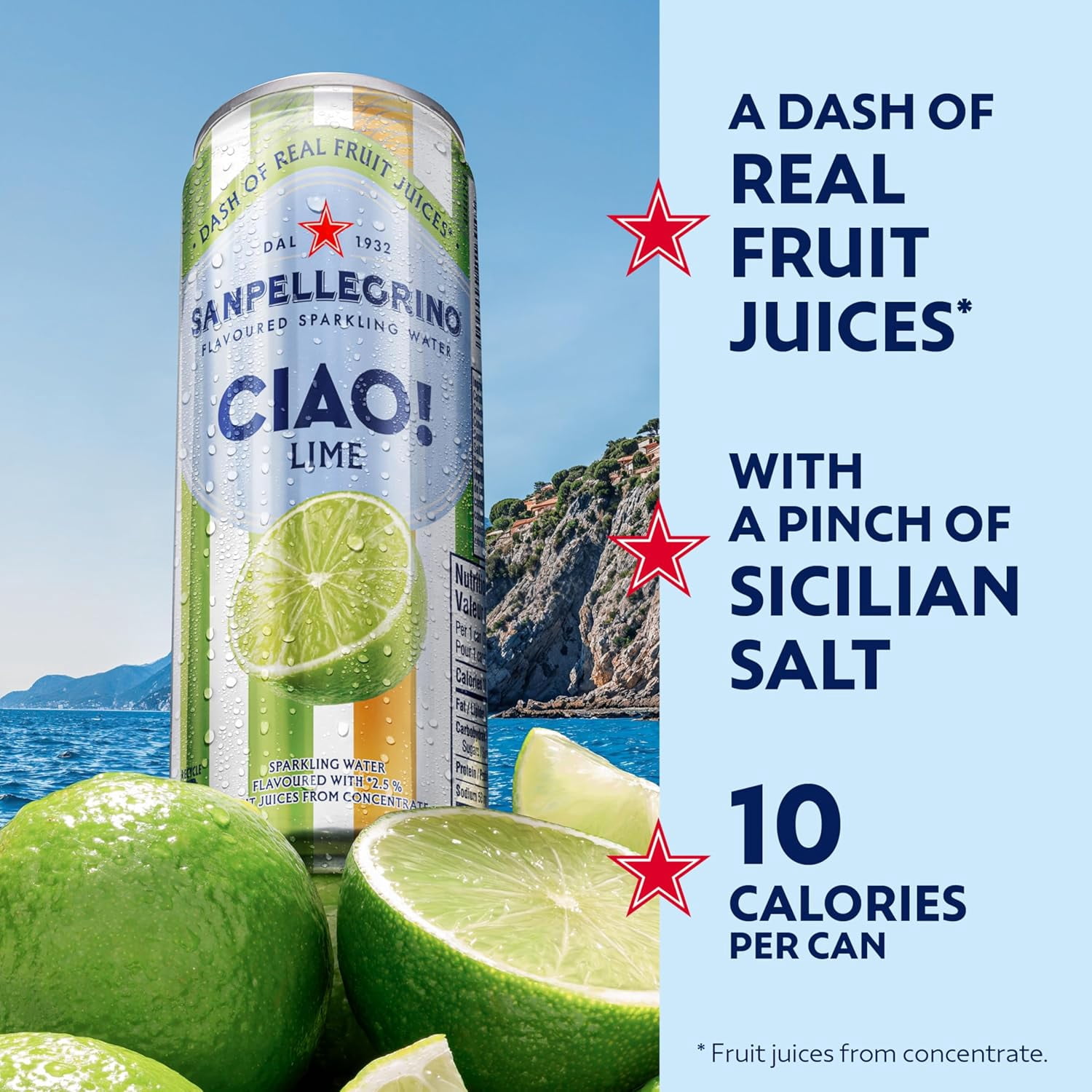 San Pellegrino CIAO! Eau Pétillante Aromatisée à la Lime, Touche de Vrai Jus de Fruits 6x330ml