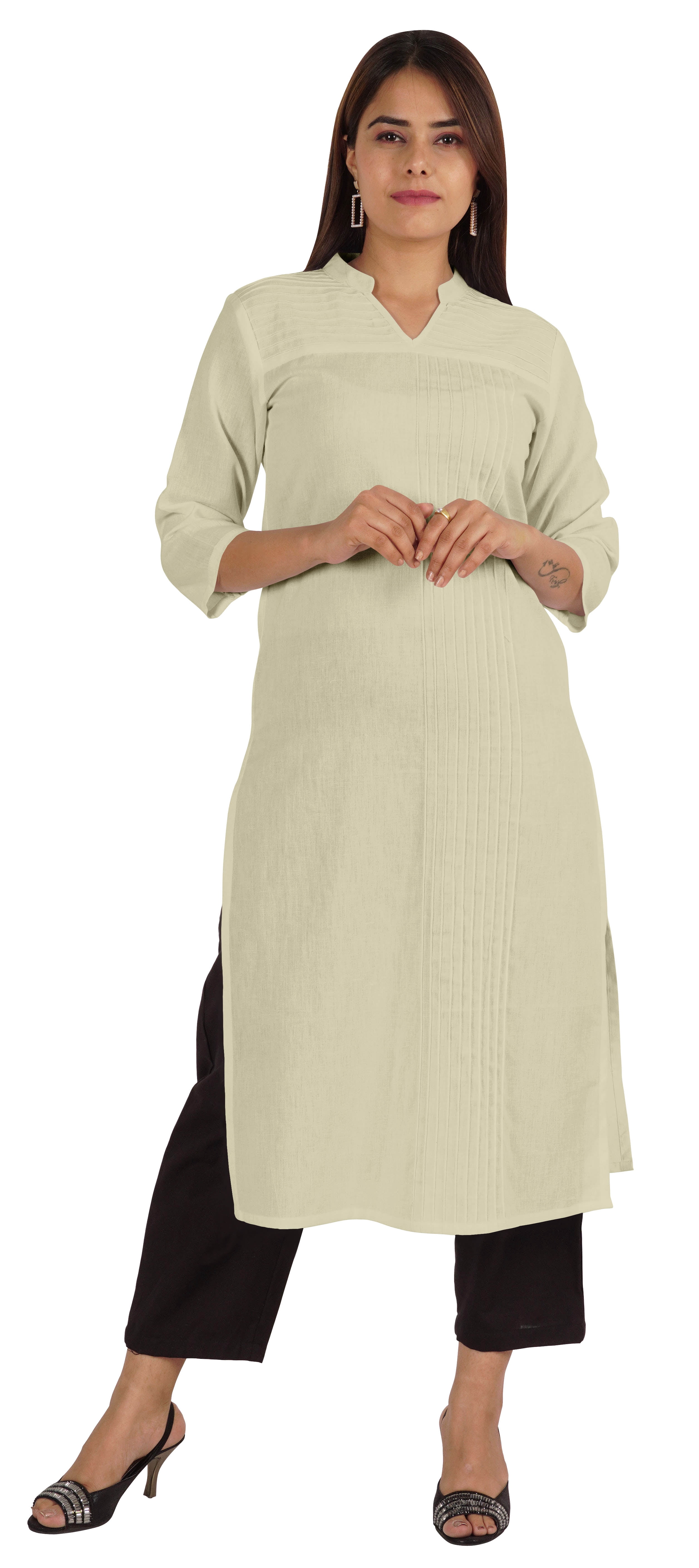 Moomaya Blouses Unies à Plis Nervurés pour Femmes Kurti Ethnique Indien Décontracté Kurta en Coton