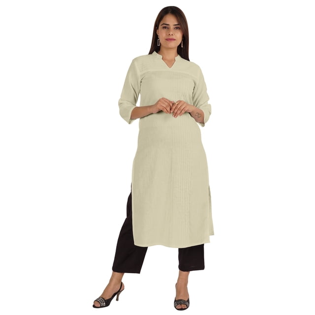 Moomaya Blouses Unies à Plis Nervurés pour Femmes Kurti Ethnique Indien Décontracté Kurta en Coton