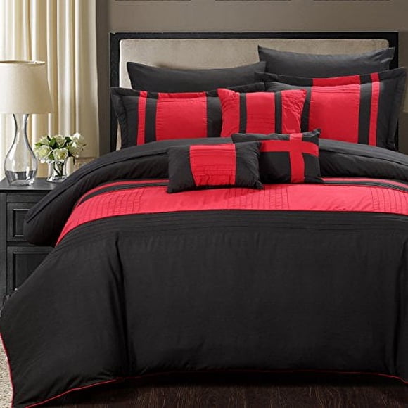 chic Home Fiesta 10-Piece Bed in A Bag comforter Set, Queen, Red