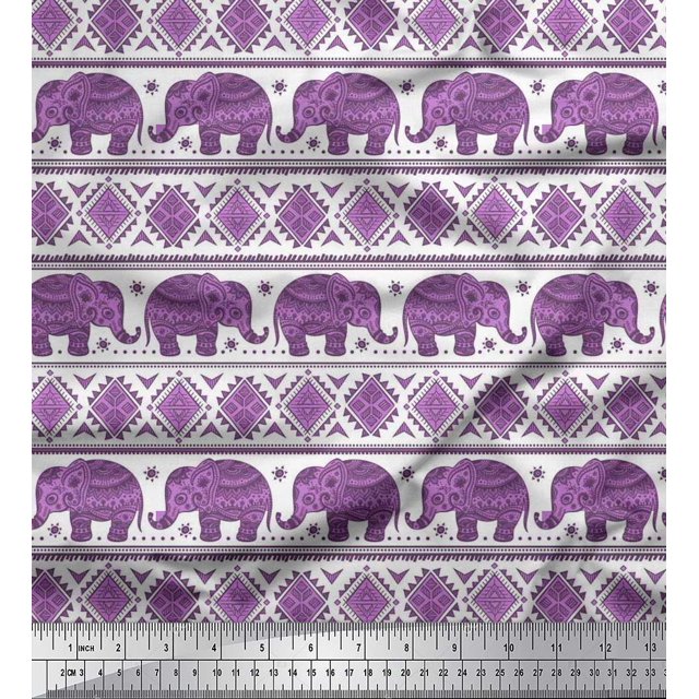 Soimoi Modal Satin Fabric Aztec & Tribal Elephant Ethnic Print Fabric by the Yard 42 Inch Wide