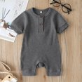 thumbnail image 2 of Wangsaura Newborn baby short-sleeved solid color knitted ribbed buttonjumpsuit, 2 of 4