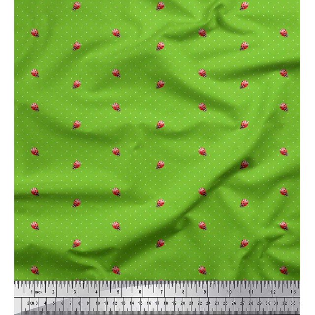 Soimoi Cotton Cambric Fabric Dot & Insect Printed Fabric 1 Yard 42 Inch Wide