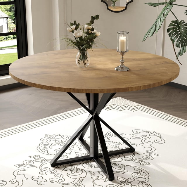 Yiwa Table à Manger Ronde pour 4, Table à Manger de 47 Pouces, Table Ronde, Table de Salle à Manger avec Base en Métal Robuste, Table de Cuisine Ronde pour Cuisine et Salle à Manger (Table Seulement)