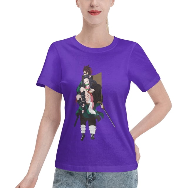 T-Shirt Basique à Manches Courtes pour Femmes Demon Slayer : Tanjirou et Nidouzi