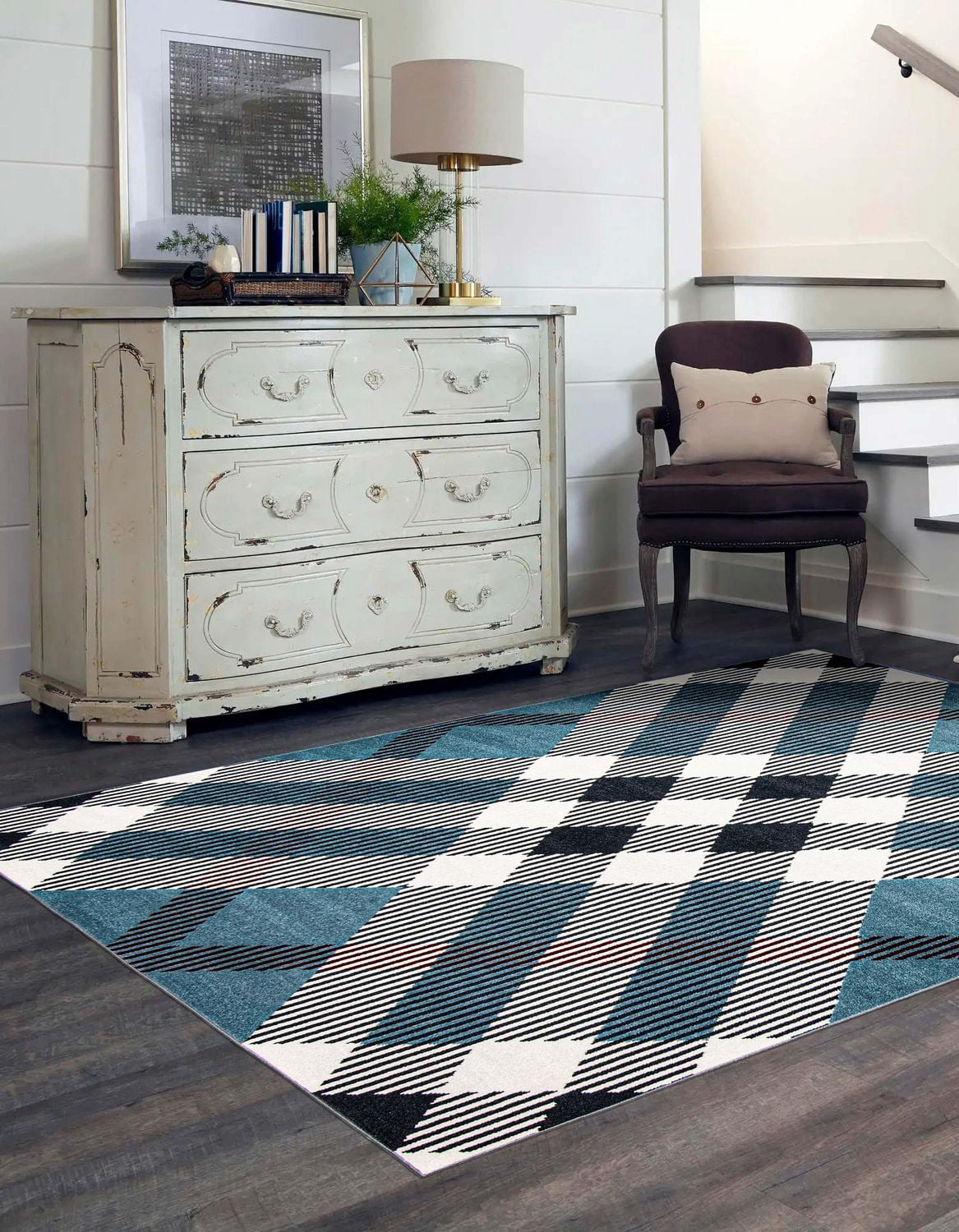 Tapis Lavable ECARPET à Carreaux pour Chambre, Salon, Chambre d'Enfant
