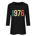 thumbnail image 2 of Uootdi Hauts pour Femmes Manches 3/4 Col Ras du Cou 1976 Imprimé Arc-en-Ciel Rétro Coupe Décontractée T-Shirts Nostalgiques pour Escapade d'Été Cadeau, 2 of 4