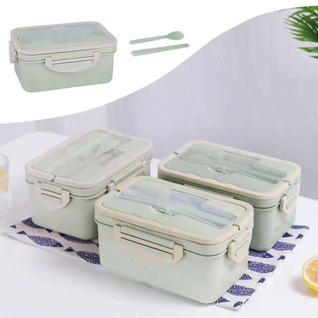 SuoKom Adult Lunch Box, 1000 Ml 3-Compartment Bento Lunch Box for Kids, Lunch Containers for Adults Come with Chopsticks and Spoons, Leak Proof, Microwaveable Feature