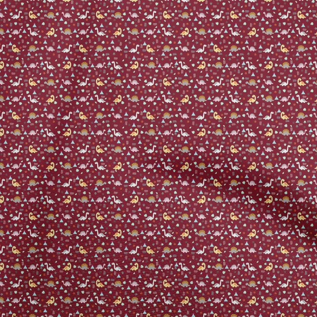 oneOone Tissu Popeline Coton Bordeaux Dinosaure Coloré Matériel de Robe Imprimé Tissu au Mètre 42 Pouces de Large