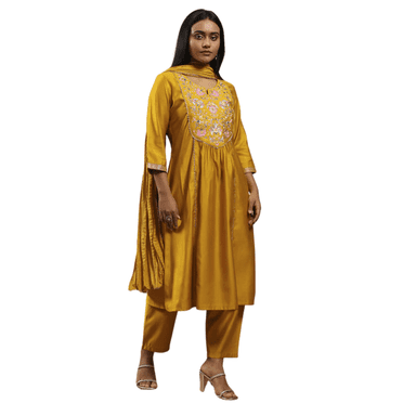 Biba Rangriti Ensemble de Tenue Ethnique Indienne pour Femmes (Kasheeda Révisé 22286), Moutarde, Taille 36