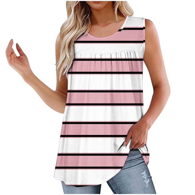 UPPADA Camisoles Mignonnes pour Femmes Tendance Col Rond à Fleurs Hauts d'Été Sans Manches Blouses Chic Décontracté Camisoles Graphiques Rose,2TG