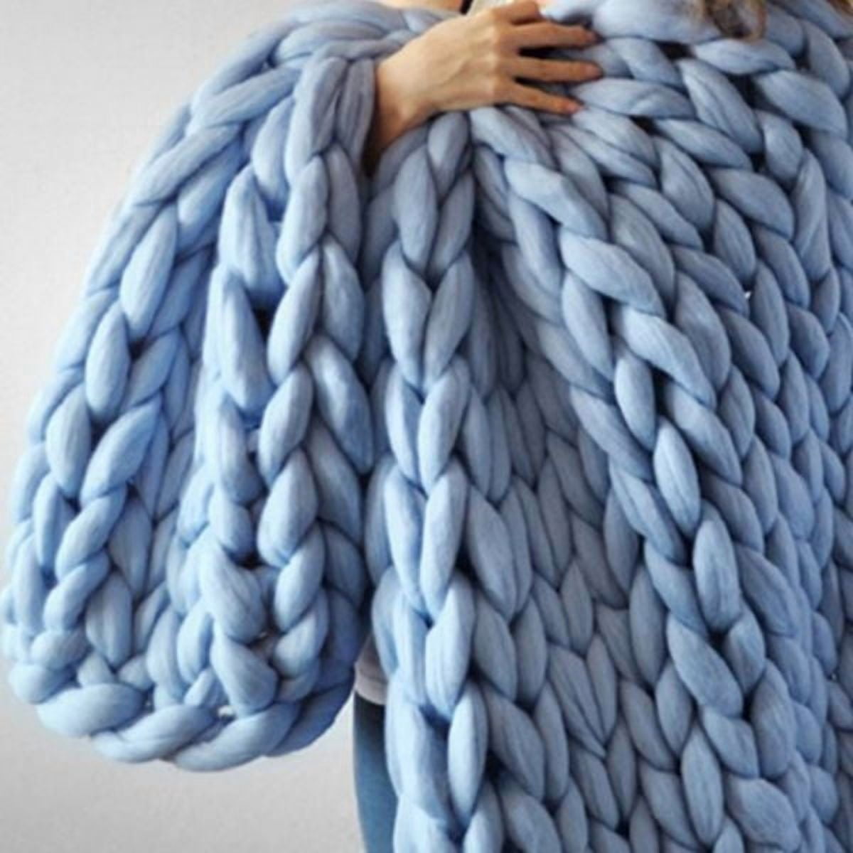 Chunky Knit Blanket Merino Wool Hand Made Throw Boho Bedroom Home Decor Giant Yarn