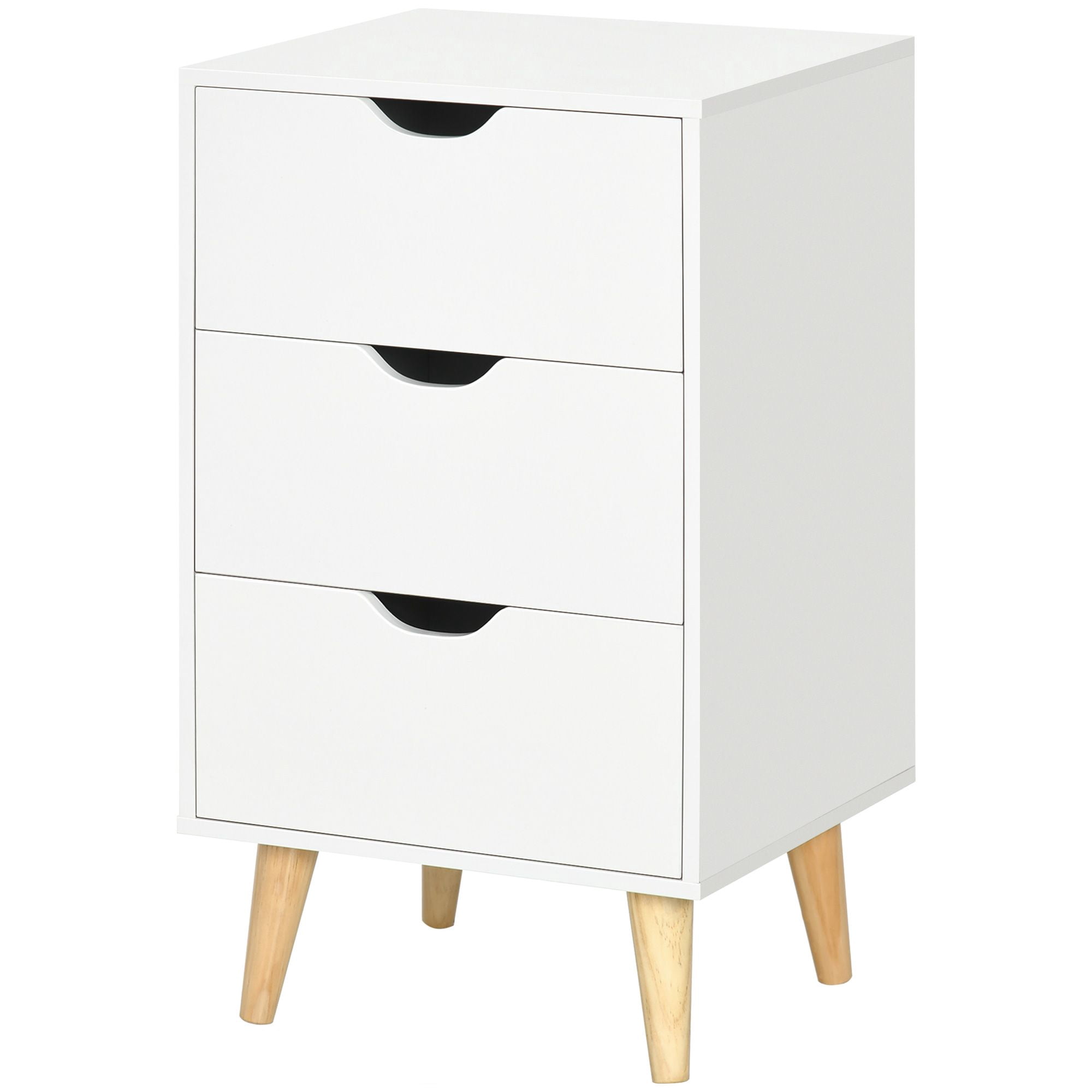 White 3-Drawer Bedside Table with Wood Legs | Modern Nightstand for Bedroom, Living Room & Entryway | 15.7" x 13.8" x 27" Storage End Table