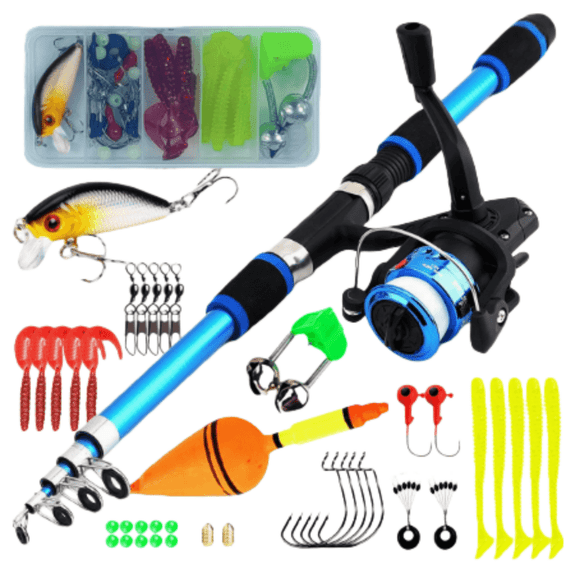 Équipement de Pêche Ensemble Canne Télescopique et Moulinet pour Pêche en Plein Air Canne Télescopique en Fibre de Verre 6 Pieds avec Moulinet Canne à Pêche Portable Légère Extensible pour Tous les Âges