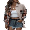 thumbnail image 4 of Femmes Veste à Carreaux Manches Longues Col Rabattu Bouton Fermeture Casual Tops Outwear, 4 of 7