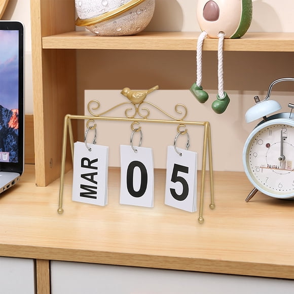 Reusable Iron Tabletop Calendar Ornament – Gold/Black Metal Desktop Decoration, 18x16x7cm Durable Perpetual Craft Accent for Home or Office