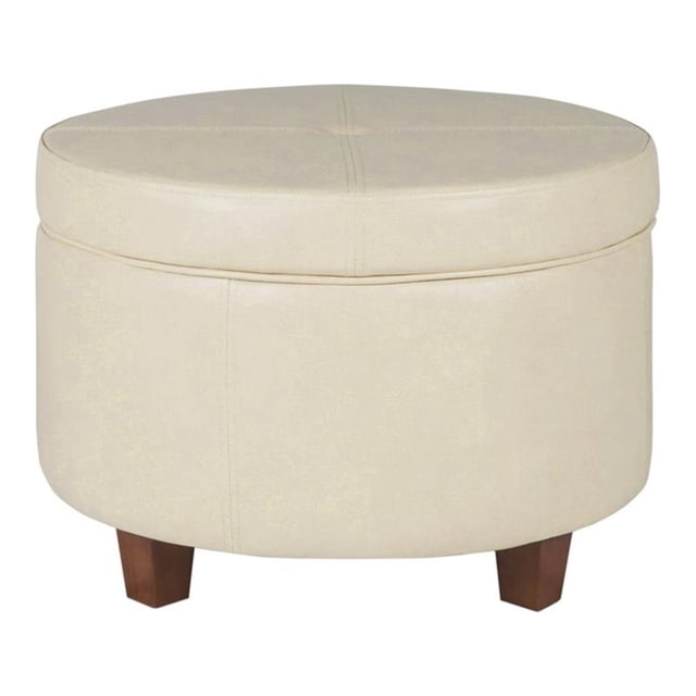 HomePop Ottomane de Rangement Grande en Similicuir de Style Transitionnel, Crème
