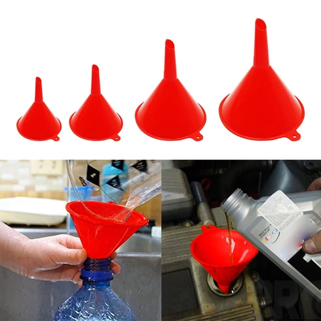 Oleegame 1PC Small Red Plastic Funnel 4 Set Of Simple Portable Household Funnel Oil Funnel Red