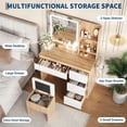 thumbnail image 4 of Vanity Desk with Mirror and LED Light, Vanity Desk with 4 Drawers, Power Outlet, Storage Stool, Storage Shelves & Hair Dryer Holder, Adjustable 3 Lighting Mode, Makeup Vanity Set for Bedroom, 4 of 6