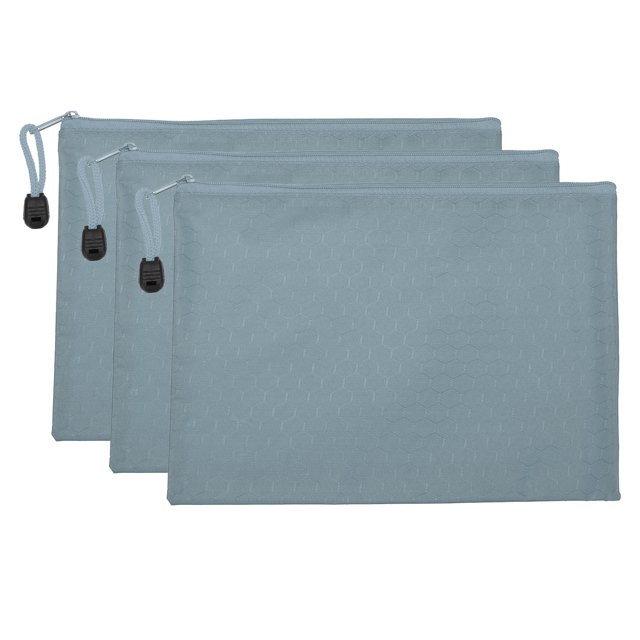 Unique Bargains Waterproof Zipper File Bags, A5 Document Holders for Office, Gray 3 Pack