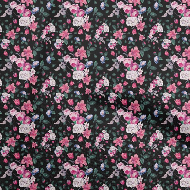 oneOone Rayon Black Fabric Florals Fabric For Sewing Printed Craft Fabric By The Yard 56 Inch Wide