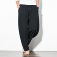 thumbnail image 1 of CHUANK Men‘s Trousers Cotton Linen Fashion Casual Pants Solid Color Breathable Loose Shorts Straight Drawstring, 1 of 7