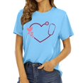 thumbnail image 2 of Chandails de la Saint-Valentin pour Femmes Col Rond Manches Courtes Mode T-Shirt à Imprimé Cœur Ample Léger Confortable Doux Blouses Chandail Tenues Bleu Ciel P, 2 of 4