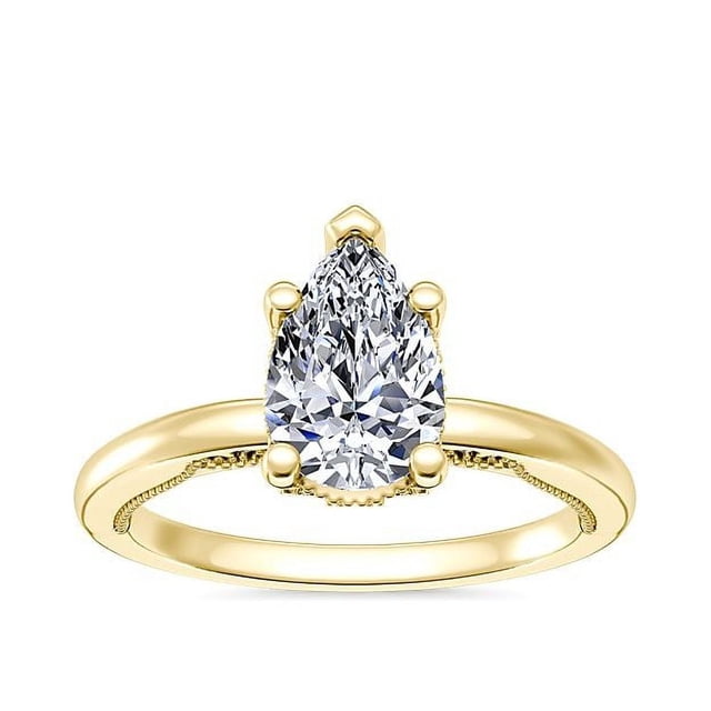 1.15 T.C.W Pear Shape Natural Diamond Latest Design Solitaire Wedding Ring for Ladies Solid 14K Yellow Gold Size 8