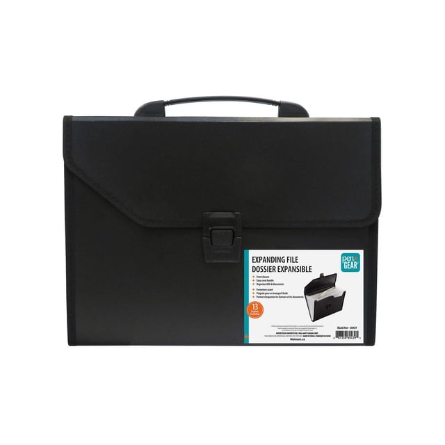 PEN+GEAR Classeur Extensible à 13 Pochettes Noir avec Poignée avant et Fermoir Sécurisé, Fabriqué en Plastique durable et Résistant à l'Eau, Conçu pour l'Organisation du Bureau et le Classement de documents avec des Onglets Étiquetés dans Chaque Poche, Idéal pour le Bureau et la Maison, Convient Aussi à l'Organisation des Factures et des Reçus.