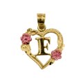 thumbnail image 1 of Precious Stars 14k Two-tone Gold Flower and Heart-shaped Initial 'F' Pendant, 1 of 4
