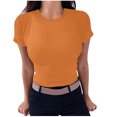 thumbnail image 1 of AherBiu Hauts Côtelés pour Femmes Été Col Ras du Cou Tricoté Manches Courtes Extensible Coupe Ajustée Hauts de Sortie T-Shirts Chemises, 1 of 5