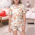 thumbnail image 2 of Girls' Printed Short Sleeve Button-Down Pajama Set with Bow for Comfortable Loungewear and Home Relaxation, 2 of 5